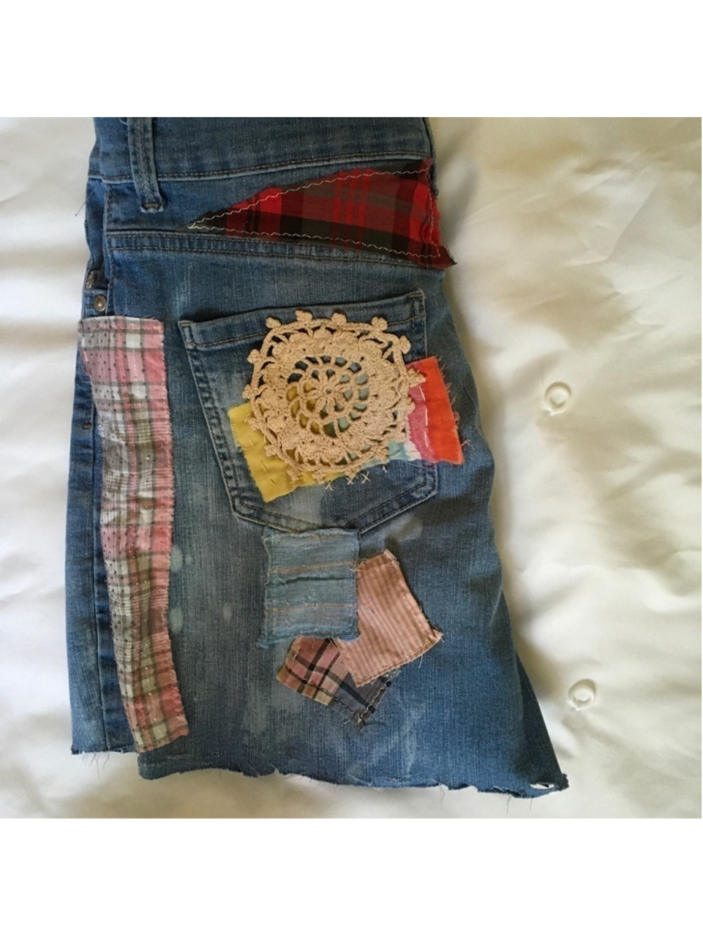 Upcycled Reworked Patchwork Denim Shorts Size 12 - Picture 5 of 14